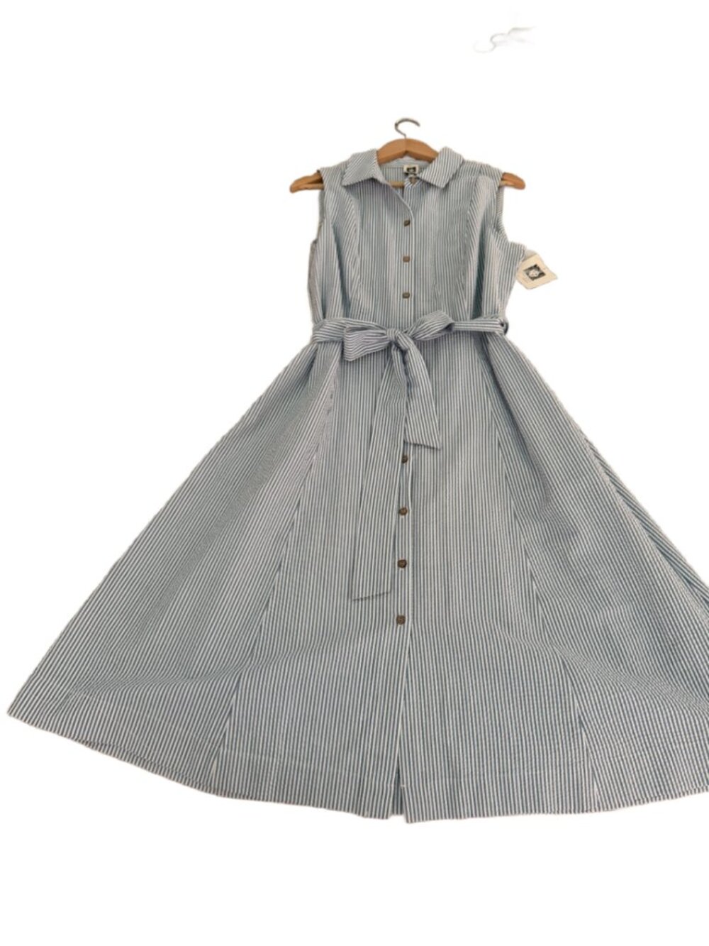Blue and White Seersucker Sleeveless Midi Dress New With Tags